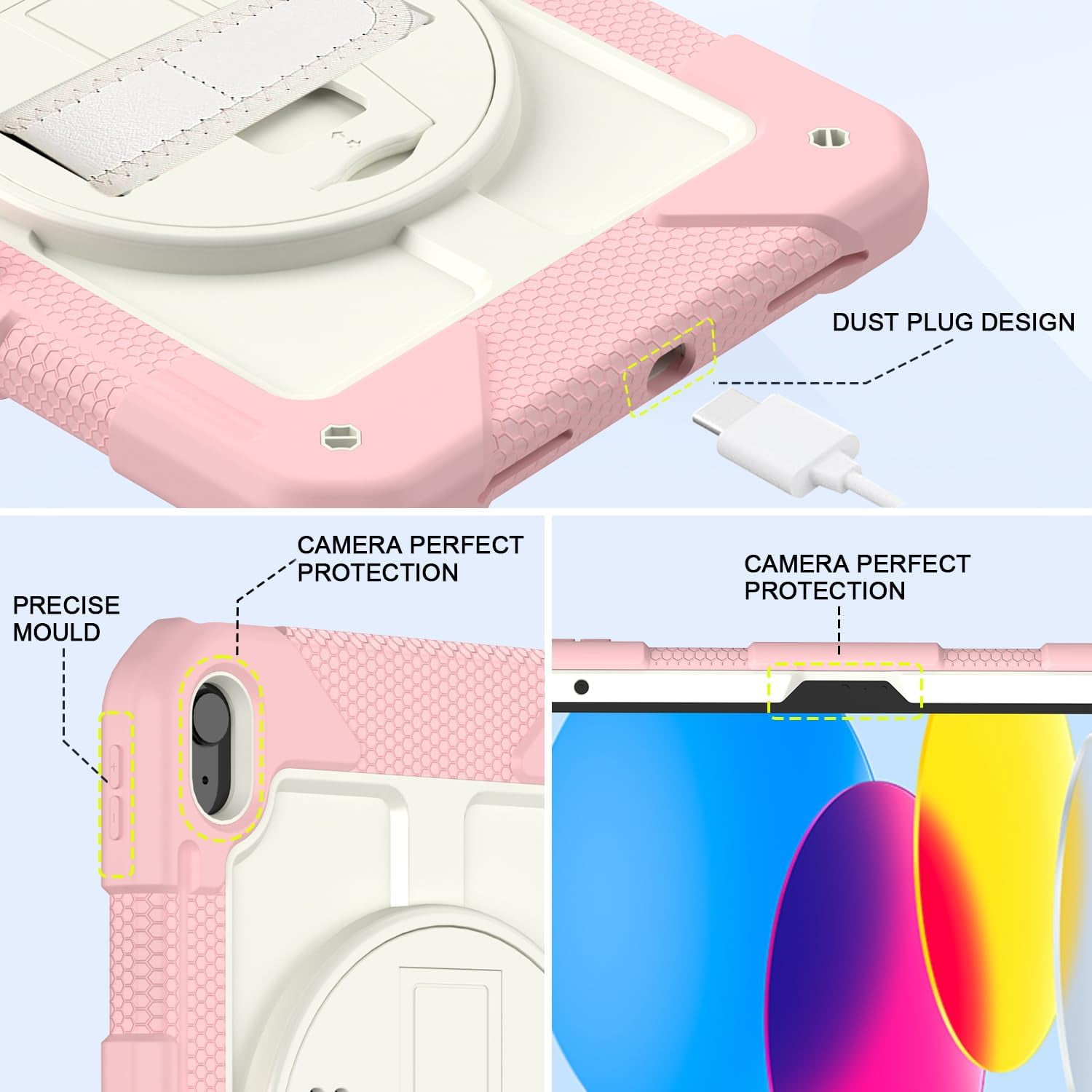 BMOUO Case for iPad (A16) 11th Generation 11" 2025/iPad 10th Generation 10.9 inch 2022, 360 Rotating Stand & Pencil Holder & Hand & Shoulder Strap Shockproof iPad 11th/10th Generation Case, Pink