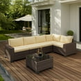 thumbnail image 5 of Patio Furniture Set, Asofer 6-PCS Outdoor Sectionals with Rattan Sofa & Thickened Cushions & Coffee Table for Garden, Backyard, Beige, 5 of 9