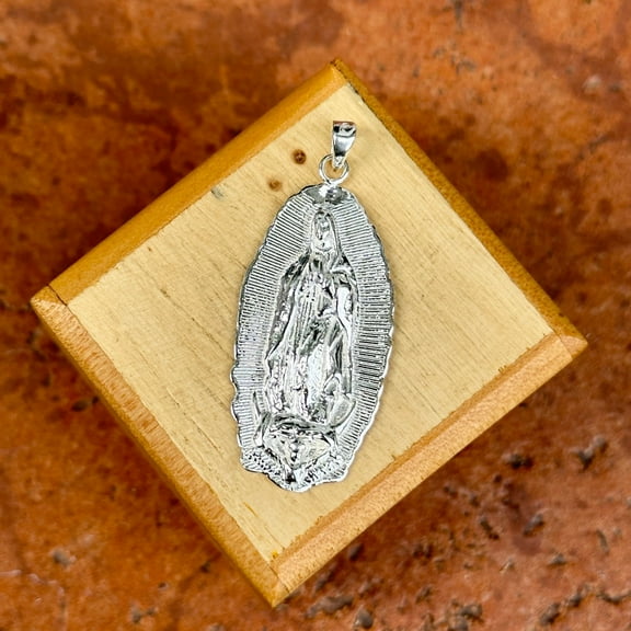 Sterling Silver Guadalupe Oval Medal Large Pendant