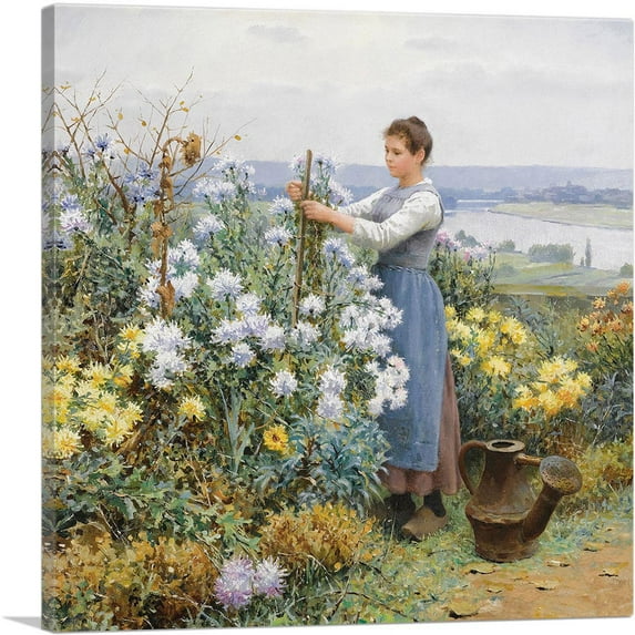 ARTCANVAS Chrysanthemums Canvas Art Print by Daniel Ridgway Knight - Size: 18" x 18" (0.75" Deep)