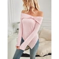 thumbnail image 4 of Womens Cute Bow-Knot Off Shoulder Knitted Sweater Shirt Tops Side Slit Pullover Trendy Y2k Aesthetic Clothes Pink XL, 4 of 8