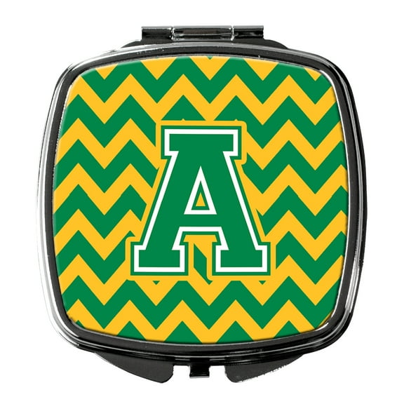 Letter A Chevron Green and Gold Compact Mirror CJ1059-ASCM