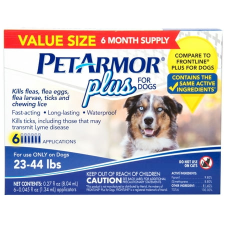 PetArmor Plus Flea & Tick Prevention for Medium Dogs with Fipronil (23 to 44 Pounds), 6 Monthly Treatments
