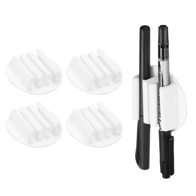 Uxcell 4Pcs Soporte de Silicona Adhesivo para Escritorio, Soportes Redondos para Lápices de 2 Ranuras, Clip para Marcadores, Blanco