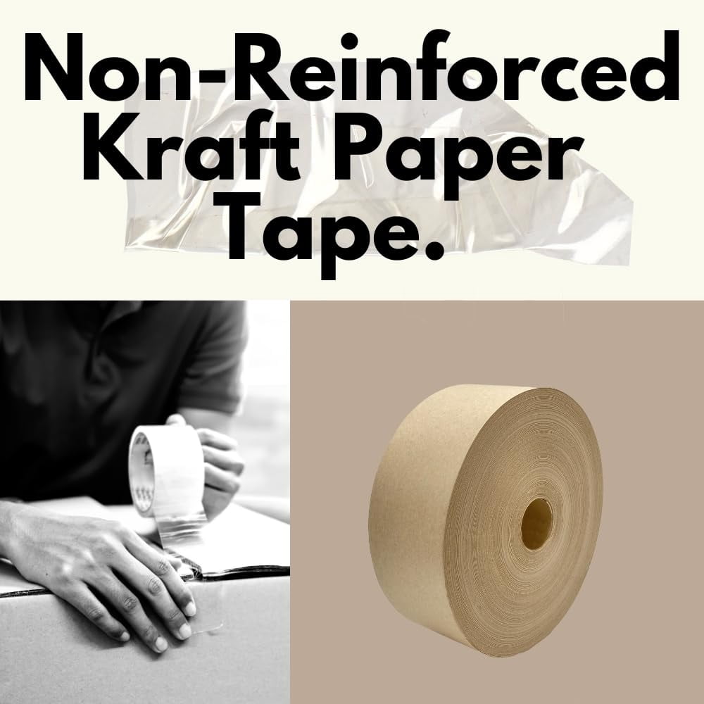 MMBM Gummed Tape 2.75 Inch x 167 Yards Kraft Paper Water Activated Secure Packaging Shipping, 12 Rolls