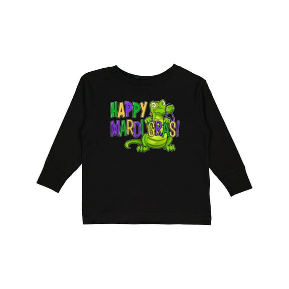 Inktastic Happy Mardi Gras Cute Alligator with Beads Boys or Girls Long Sleeve Toddler T-Shirt