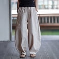 thumbnail image 5 of ‌Men's Linen Pants Casual Wide Leg Baggy Pants Elastic Waist Drawstring Loose Fit Casual Summer Beach Pants with Pockets Baggy Trousers Beige L, 5 of 8
