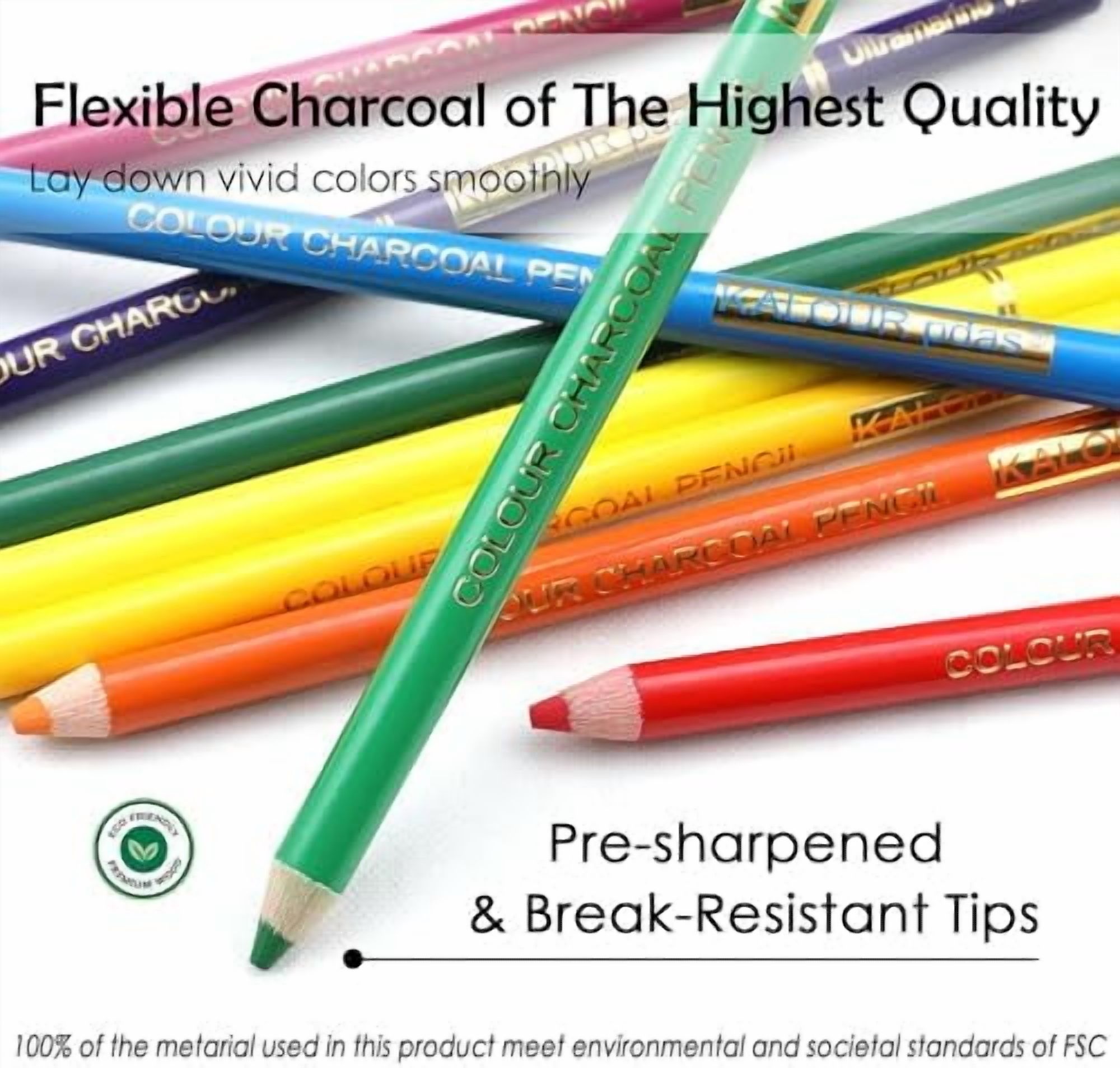 24 Premium Colored Charcoal Pencils Drawing Set, Quality Pastel Chalk Pencils, Skin Tone Colored, for Coloring, Sketching, Drawing, Layering & Blending for Beginners & Artists$$Art & Craft