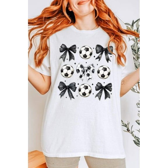 Retro Soccer Bow Graphic Heavy Cotton Tee