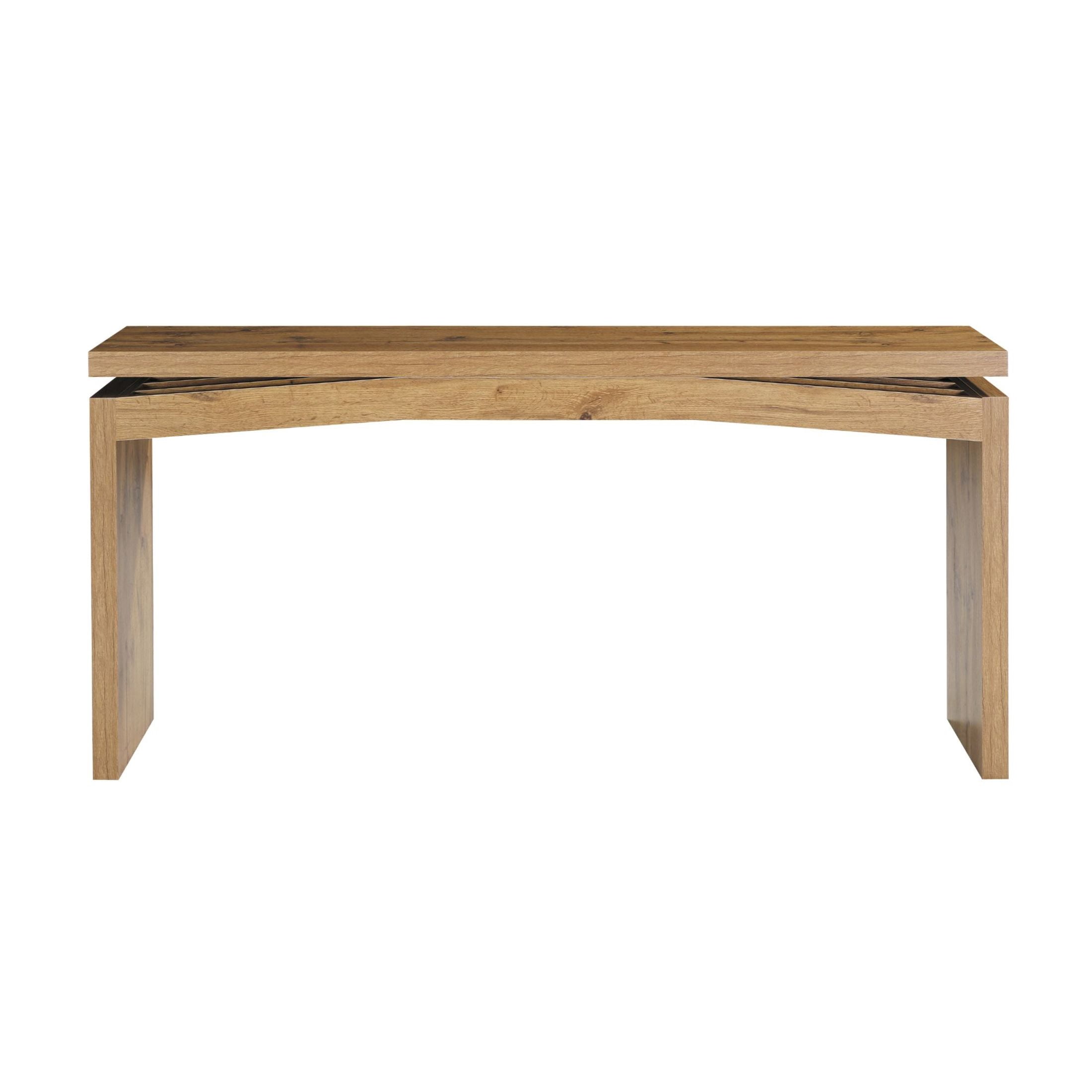 GDF Studio 62.2" Modern Console Table with Curved Apron & Geometric Inlay, Narrow Entryway Design, Natural