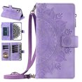 thumbnail image 1 of Nalacover for iPhone 11 Pro Max Embossed Floral Pattern PU Leather Crossbody Case with Shoulder Strap,Shockproof Magnetic Flip Kickstand Credit Card Slots Zipper Pocket Wallet Phone Case,Purple, 1 of 10