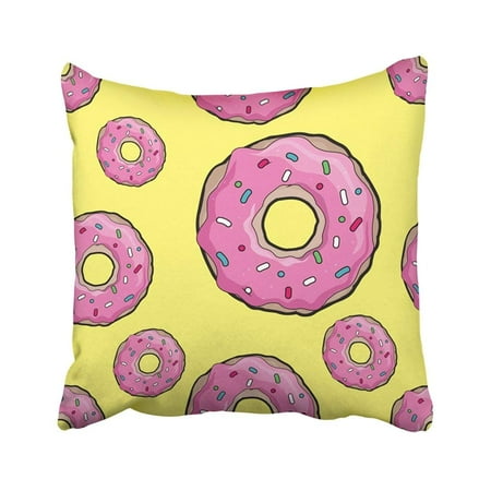 Anniversary Booklet - ARTJIA Brown Anniversary Donut Pattern With Pink Icing On Yellow With Booklet Design Raster Berry Pillowcase Pillow Cover 20x20 inches