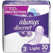 Always Discreet, Incontinence & Postpartum Liners For Women, Size 3, Light Absorbency, Regular Length, 30 Count