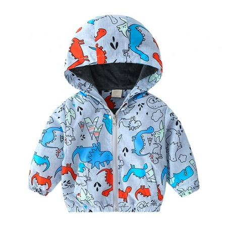 

Toddler Baby Boys Girls Cartoon Dinosaur Print Hooded Jacket Long Sleeve Windproof Coats Zip Up Trench Windbreaker Outerwear