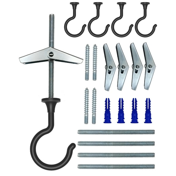 NACETURE Zinc Large Swag Hooks for Ceiling Hanging - Installation for Cavity Wall Fixing (Black 4 pcs)