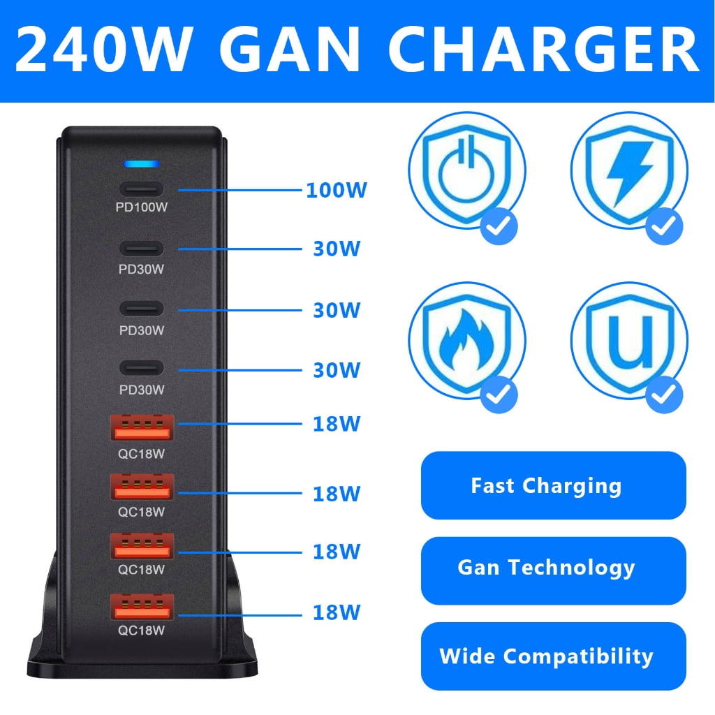 240W USB C Fast Charging Adapters Charging Station for Various Electronics