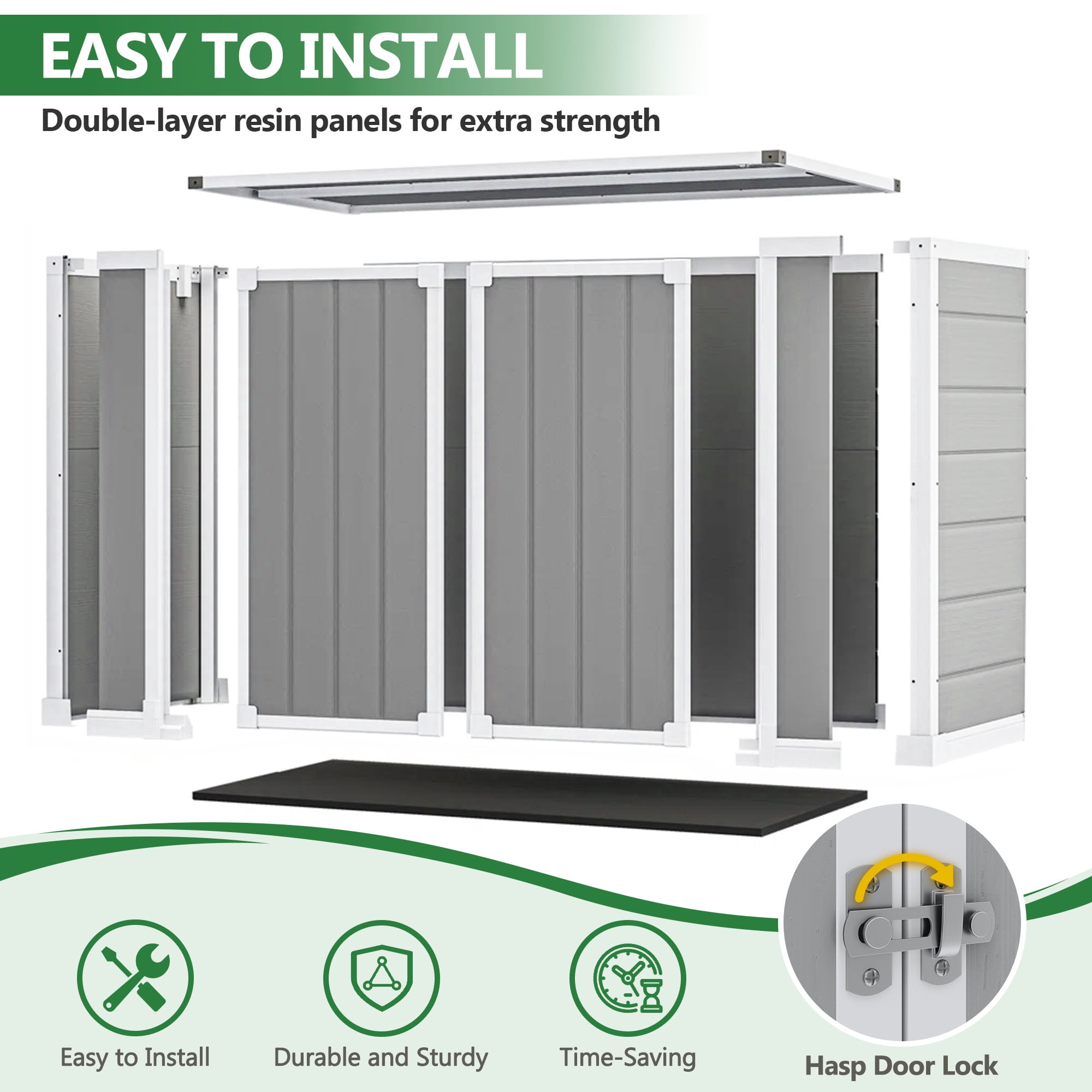 306GAL Outdoor Storage Box, 1170L Patio Deck Box and Resin Shed, Waterproof Storage Cabinet  for Garden Tool Garbage Cans, 3 Doors, Quick Assembly