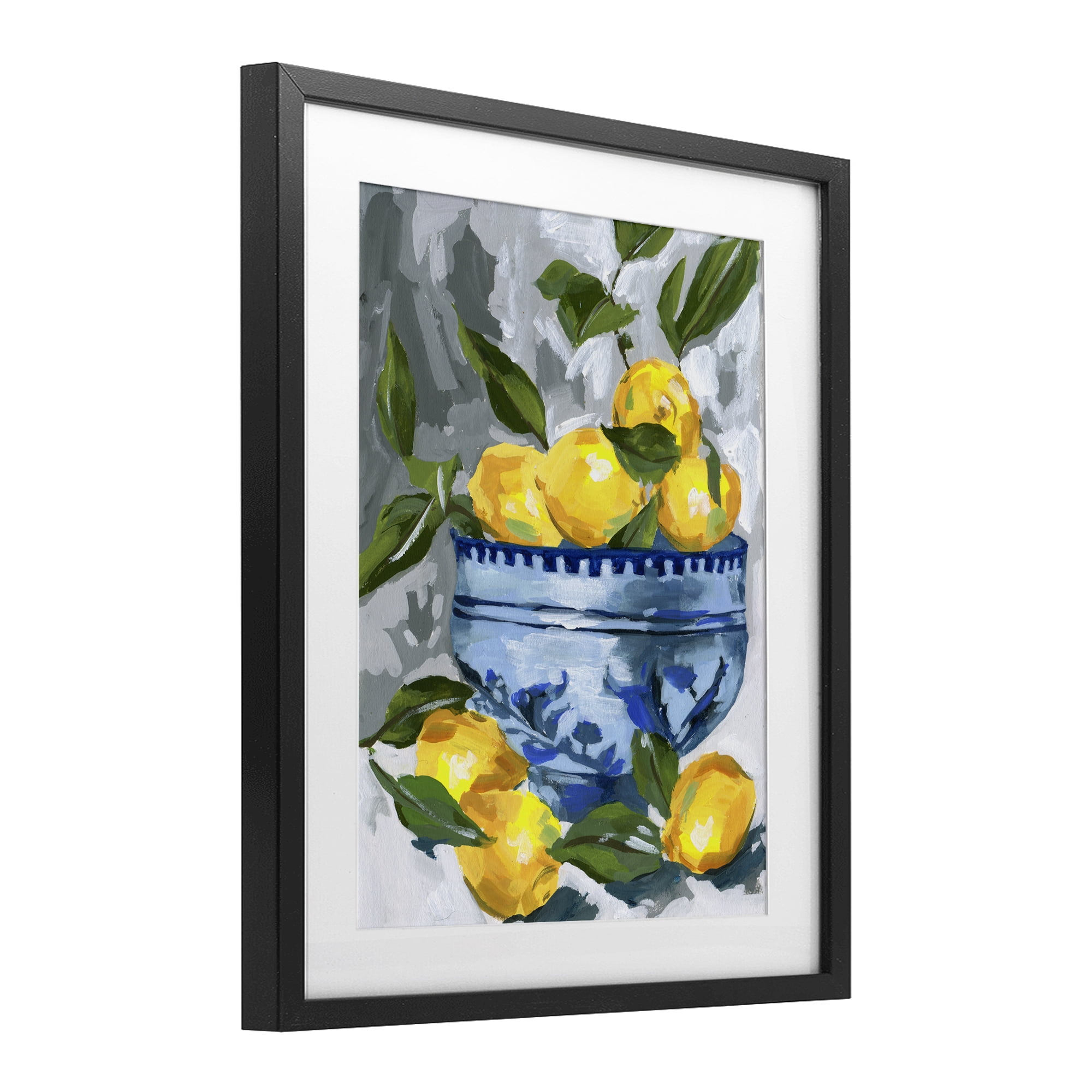 Stupell Industries Indigo & Lemon Bowl Black Framed Print Under Glass, design by Melissa Wang