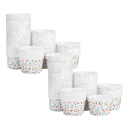 2Pcs 200 Set Ice Cream Cups Disposable Paper Sundae Dessert Bowls Summer Party Supplies 2X1.5 (Dot Style) Cake Baking Cup Party Supplies Graduation Party Graduation Season
