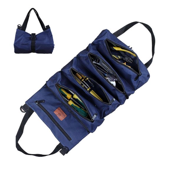 Sac à Outils Roulant Multi-Usage Bleu, Sac à Outils Oxford Sans Outils, Pochette à Outils Oxford Robuste, avec 5 Poches Zippées, pour Voiture Moto Électrique
