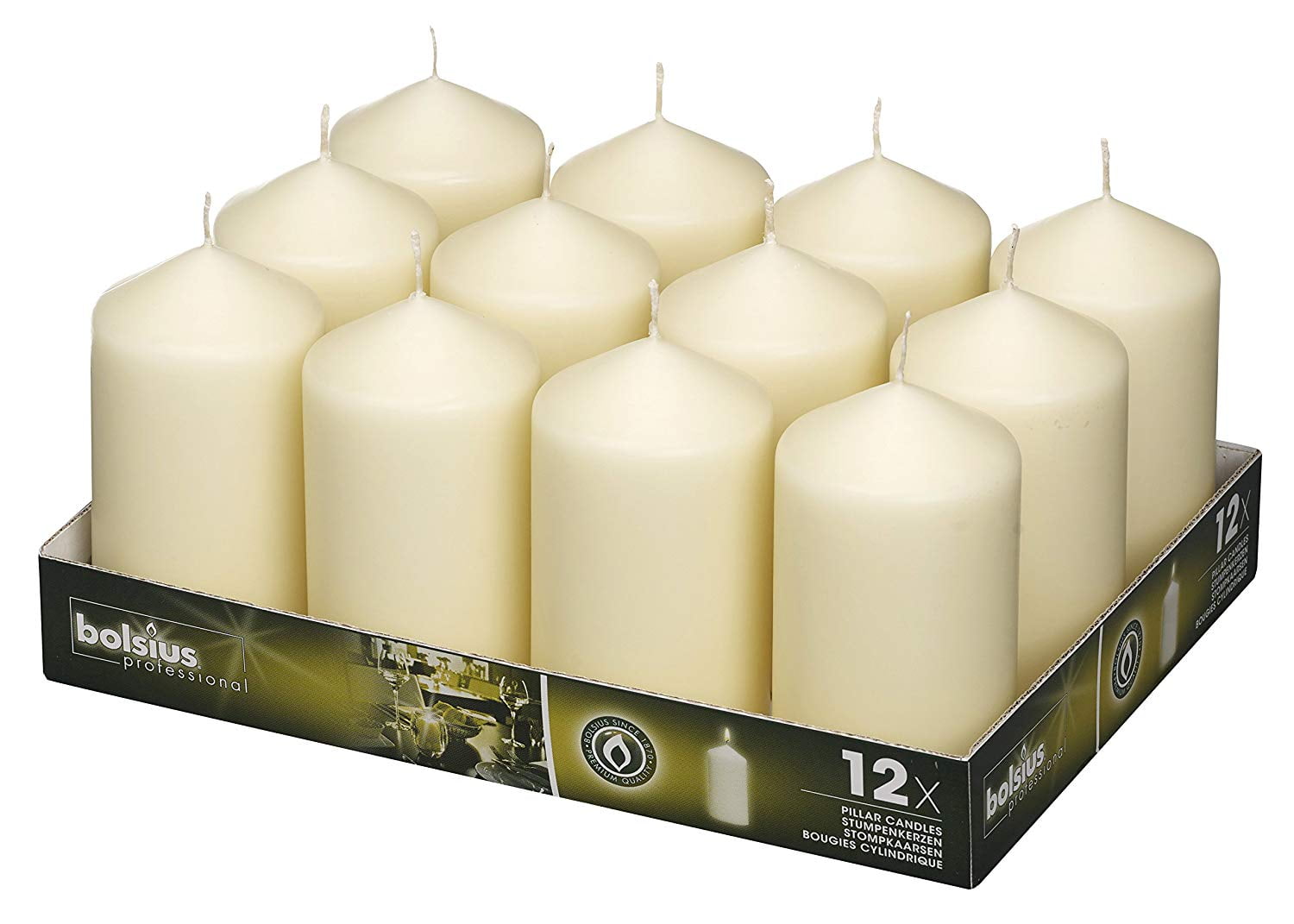 BOLSIUS Ivory Pillar Candles 2.75 X 5" Set Of 12 Unscented Long 40