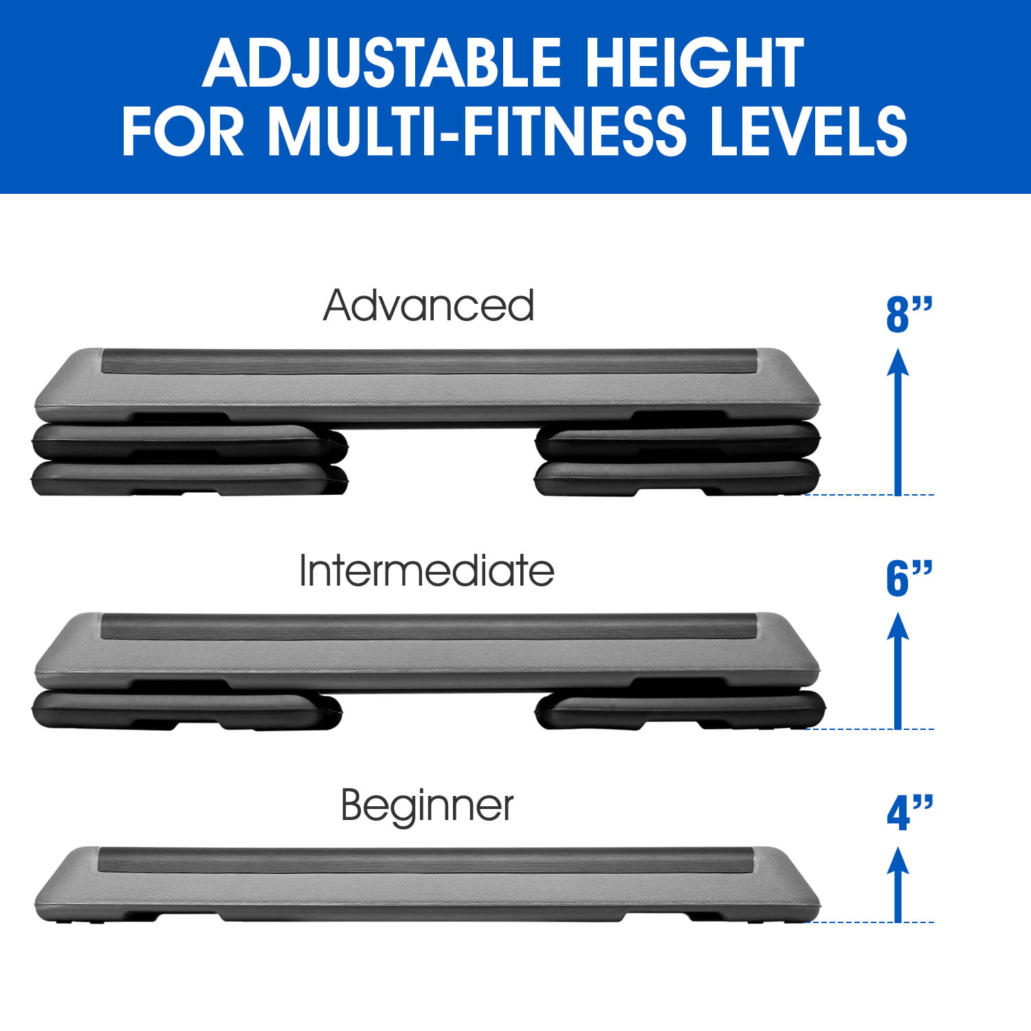 Adjust 4” 6” 8” Exercise Stepper Yes4All Adjustable Aerobic Step Platform with 4 Risers Health Club Size