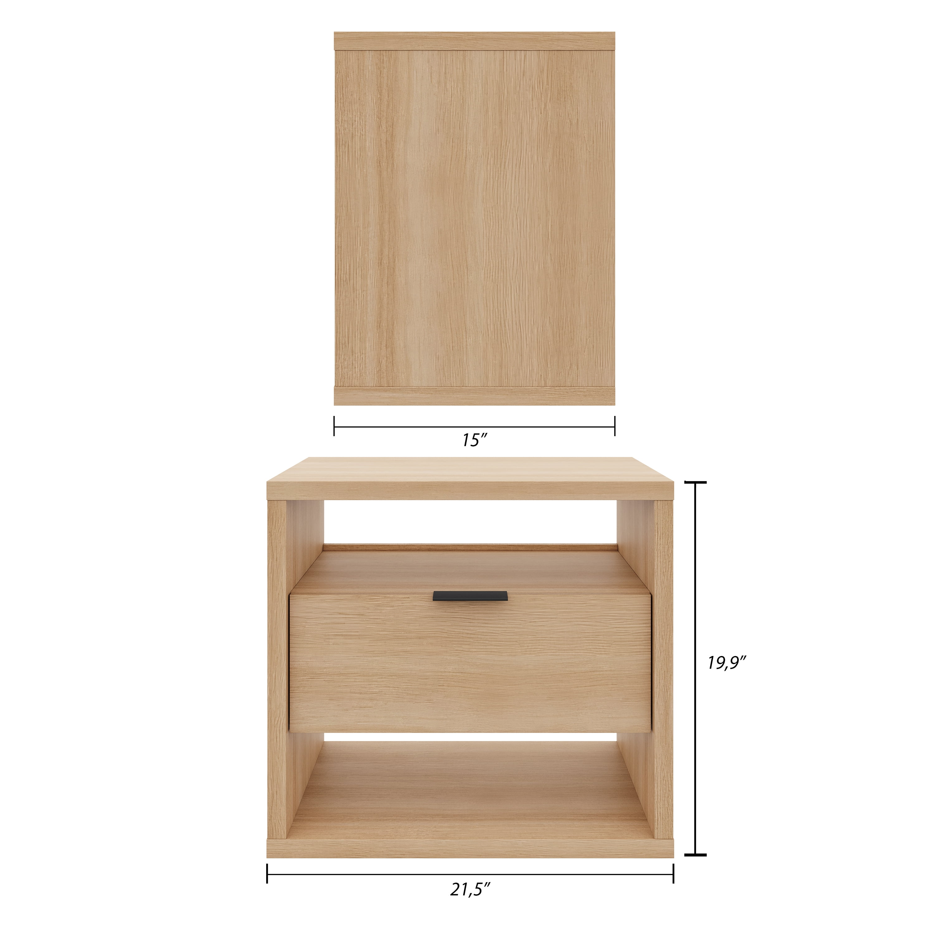 Nexera Modern 1-Drawer Nightstand with Open Storage, Natural Blonde Oak
