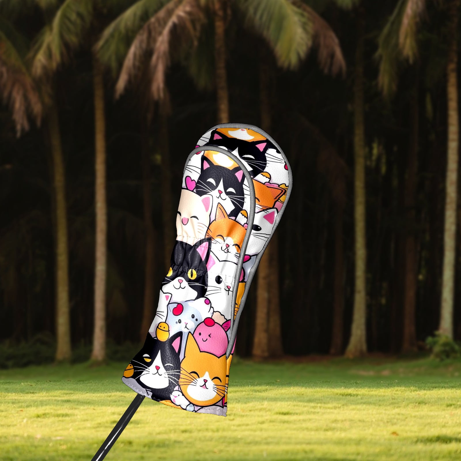 Golf Club Covers, Cartoon1 Premium PU Leather Driver Hybrid Putter Head Covers with Velvet Lining, Waterproof Golf Gifts for Men Women