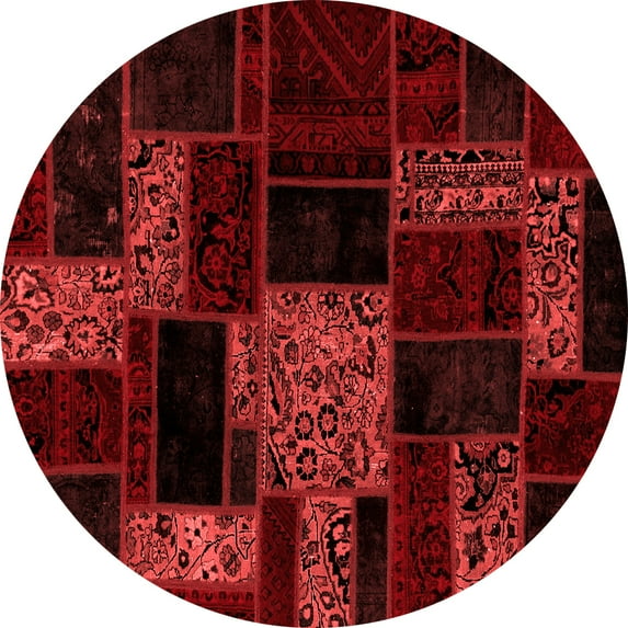 Ahgly Company Machine Washable Indoor Round Patchwork Red Transitional Area Rugs, 4' Round
