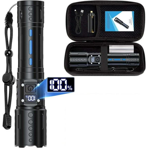 2000 High Lumens Rechargeable Flashlights,Super Light LED Outdoor Flashlight,IPX5 with Memory Function,Power Display,6 Modes for Camping,Hiking,Emergency