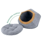Kitty City Large Felt Cat Cave with Faux Leather Trim, Washable Cushion, Gray