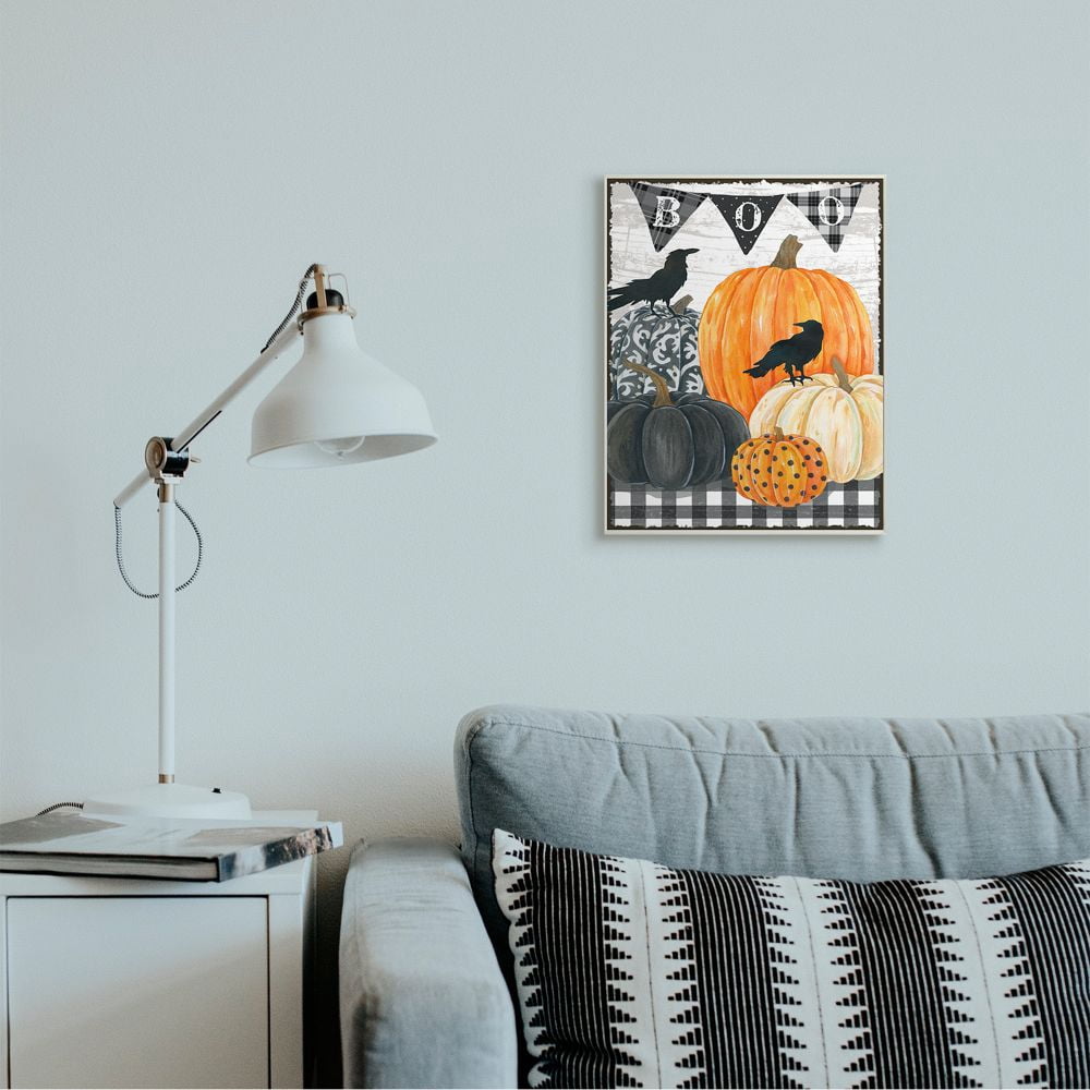 Stupell Industries Whimsical Halloween Scene Farm Table Pumpkin Crows Wall Plaque Design by Andrea Tachiera, 13" x 19"
