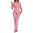 thumbnail image 3 of Women'S 2 Piece Outfit V Neck Asymmetrical Sleeveless Ruched T Shirt and Pants Going Out Set Pink M, 3 of 8