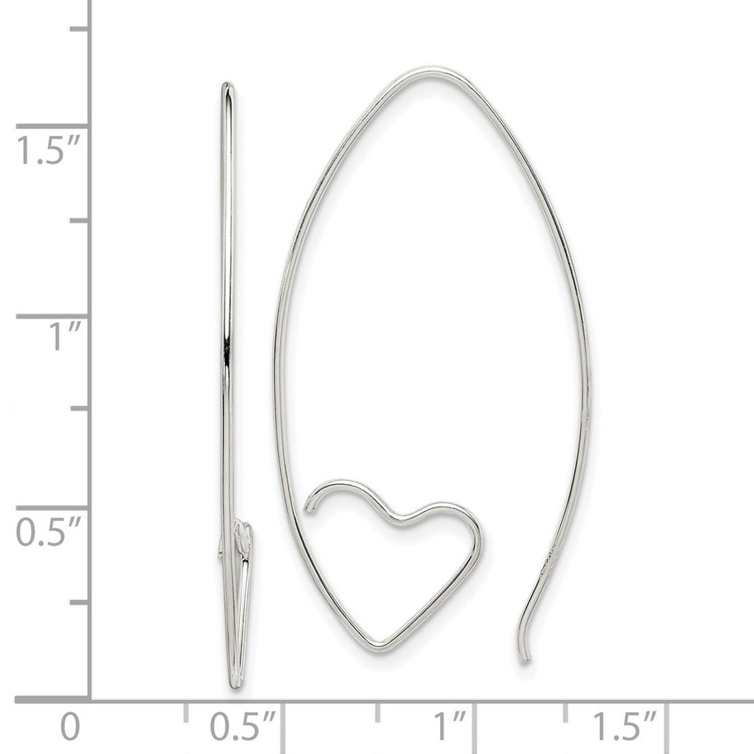 925 Sterling Silver Love Heart Threaded Earrings 40.75x13.4mm Wide Stud Earring for Women