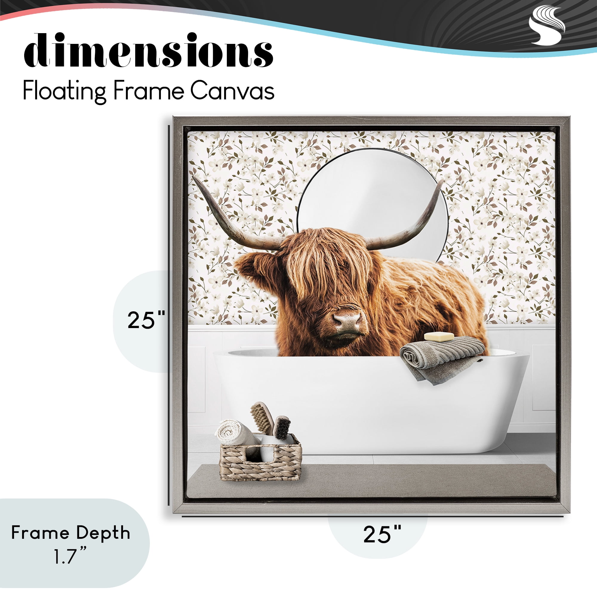 Stupell Industries Boho Cattle Bath Time Gray Framed Floater Canvas Wall Art, design by CAD Designs