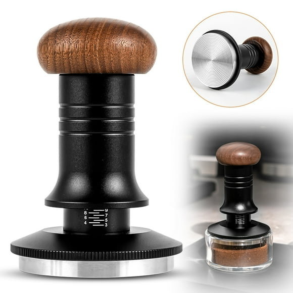 Adjustable Depth Walnut Handle Espresso Tamper with 30LBS Constant Force Spring - 304 Stainless Steel Base, Vertical & Leveling Press, Detachable Design for Precise Coffee Tamping (53mm Threaded Base)