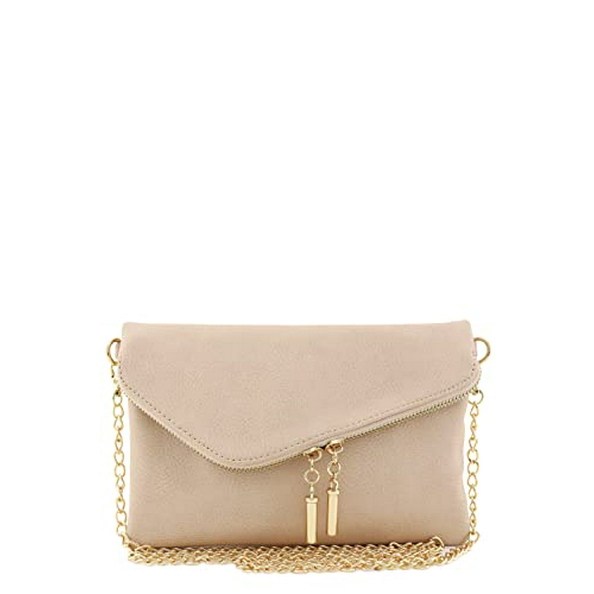 Envelope Wristlet Clutch Crossbody Bag with Chain Strap Nude