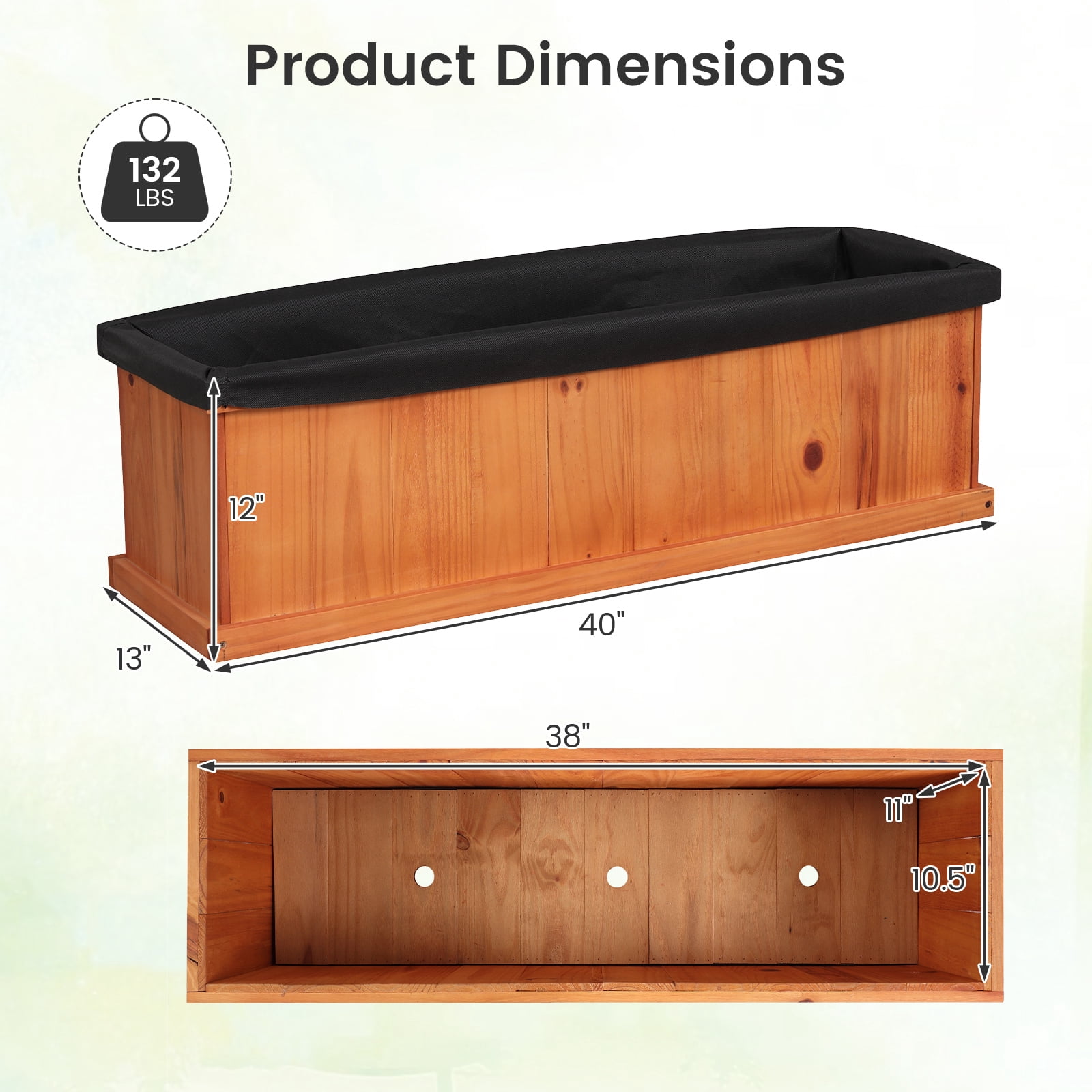 Gymax Wood Raised Garden Bed w/Drainage Holes & Liner for Flowers Vegetables Herbs