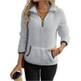 thumbnail image 2 of Women Sherpa Fleece Pullover Quarter Zip Long Sleeve Fluffy Soft Sweaters Jacket Warm Winter Coats with Pockets, 2 of 6
