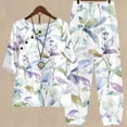 thumbnail image 2 of Plus Size Floral Printed Suits for Women 2 Piece O-Neck Short Sleeve Tops Wide Leg Pants Outfits Winter Loose-Fit Loungewear Sets, 2 of 5
