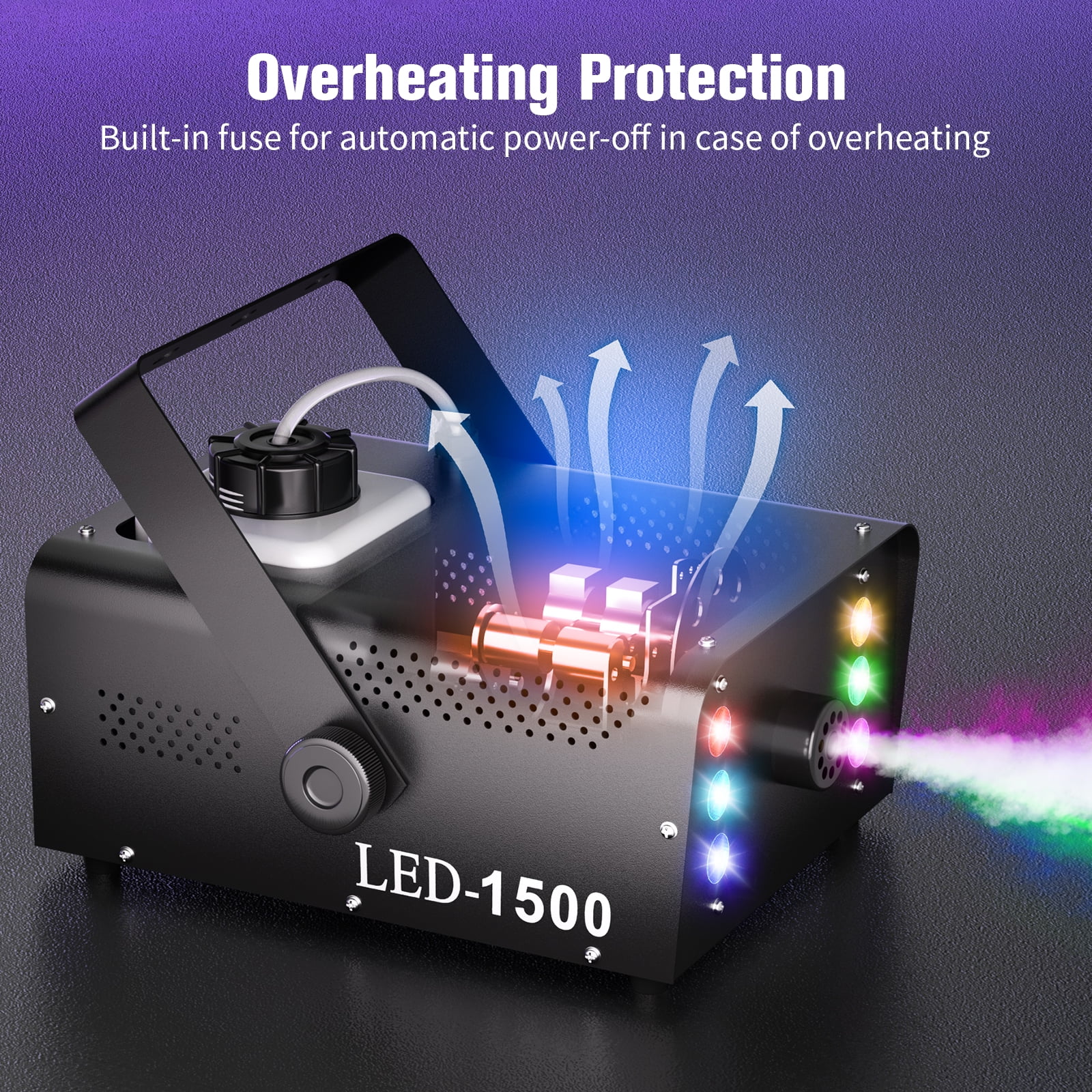 1500W Fog Machine 1L Capacity Smoke Machine RGB 6 LED Lights W/ Remote Control for Party Christmas DJ Disco Stage Party
