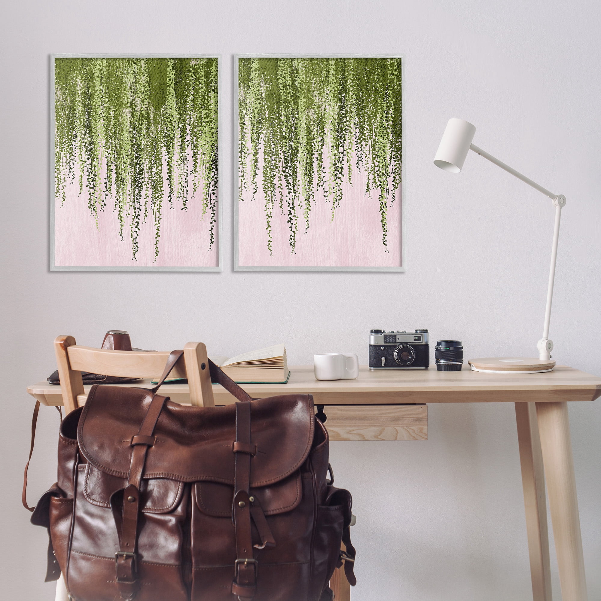 Stupell Industries Natural Falling Ivy Botanical & Floral Painting Gray Framed Art Print Wall Art, 24 x 30, Set of 2
