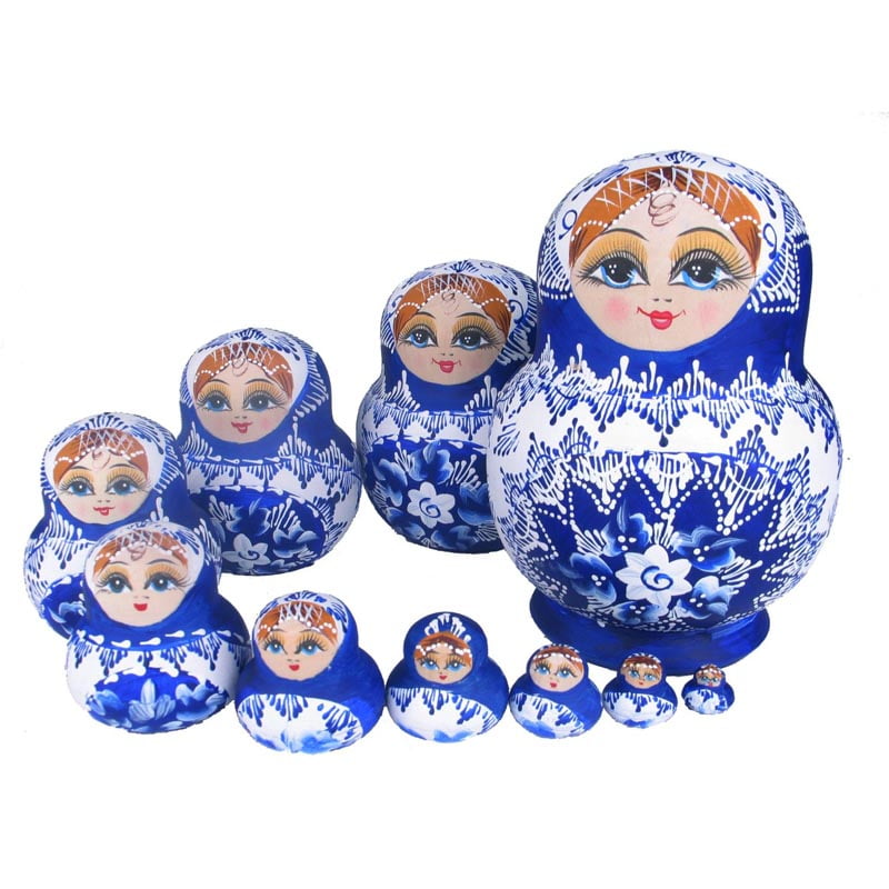 10pcs Girls Wooden Nesting Dolls Matryoshka Russian Doll Kids Gifts Toys 