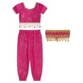 thumbnail image 3 of TiaoBug Kids Girls Floral Print Indian Belly Dance Outfits Shiny Crop Top with Bloomers Carnival Set Hot Pink 3Pcs/Set 3-5, 3 of 7