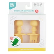 Bumkins Baby Feeding Chewtensils, Training Fork and Spoon Set, Utensils Ages 6 Mos+ (Pineapple)
