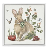 Stupell Industries Rabbit & Butterfly Garden Animals & Insects Painting White Framed Art Print Wall Art, 12 x 12