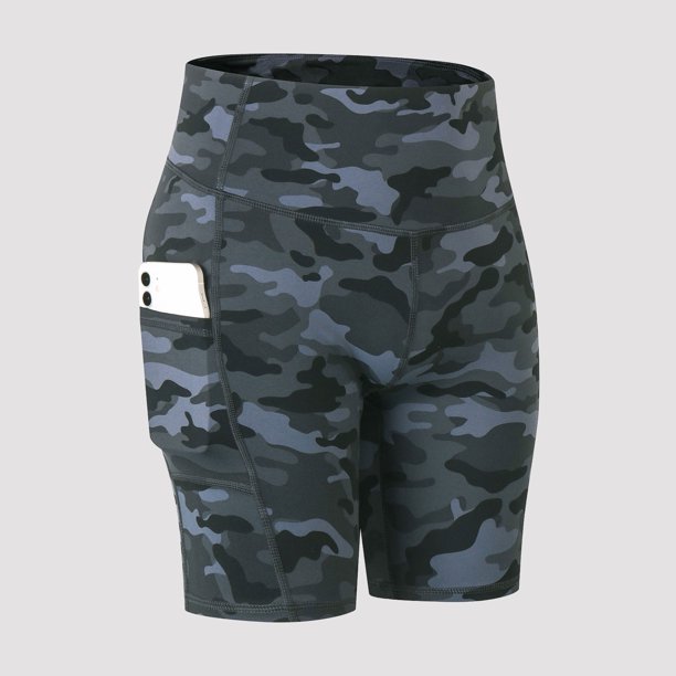 Pantalones cortos deportivos para mujer Pantalones cortos de yoga Estampado de camuflaje Bolsillo de Abanopi Pantalones cortos de yoga
