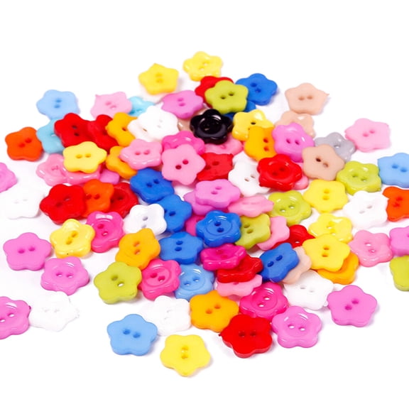 100pcs Plum Blossom Flower Plastic Buttons for Sewing and Crafts, Mixed Colors, Garment Fasteners for Decoration