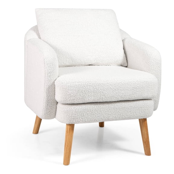 Sherpa Accent Chair w/ Seat Cushion & Pillow Rubber Wood Legs for Bedroom For Daily Life