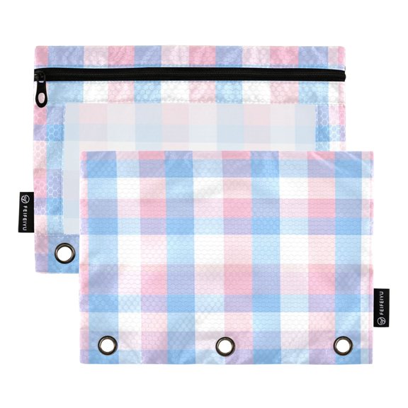 2 Pack 3 Ring Binder Pouch with Clear PVC Window Water Resistant Zipper Pencil Pouch Blue and Pink Phone Wallpaper Binder Pocket for Classroom Office Home Stationery Organization